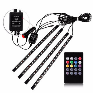 12 LED RGB Car Atmosphere Strip Light With Wireless Remote Control